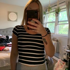 Black and white striped crop top